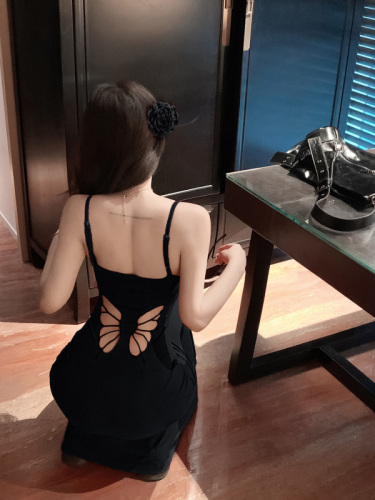 Actual shot~Pure desire sexy embroidered bow hollow out mini dress slim fit suspender skirt niche dress