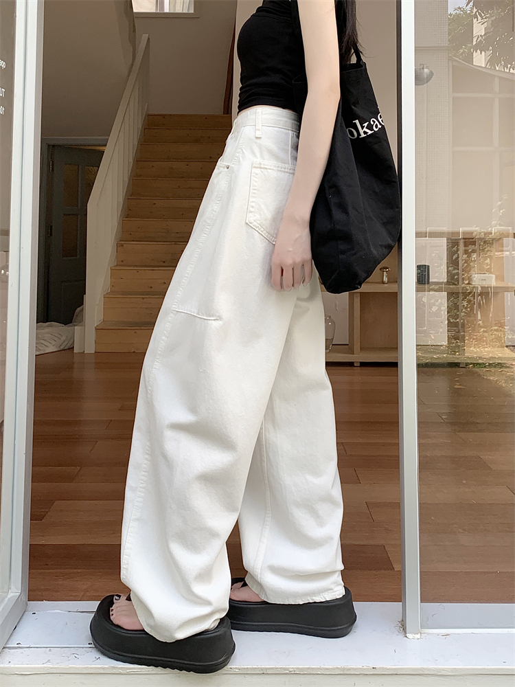 Photographed ~ White Retro Straight Leg Women's High-Waisted Slimming Loose Wide Leg Casual Pants