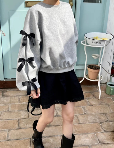 Korean 2024 spring thin bow sweatshirt