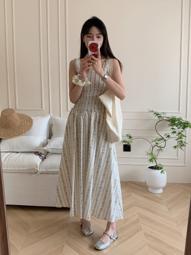 Real photos of summer slimming waist and printed dress