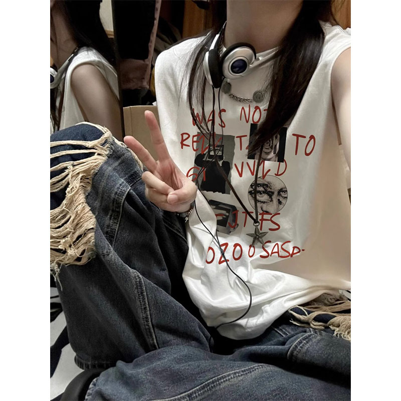 210克後包條 春夏季寬鬆純棉印花無袖背心女