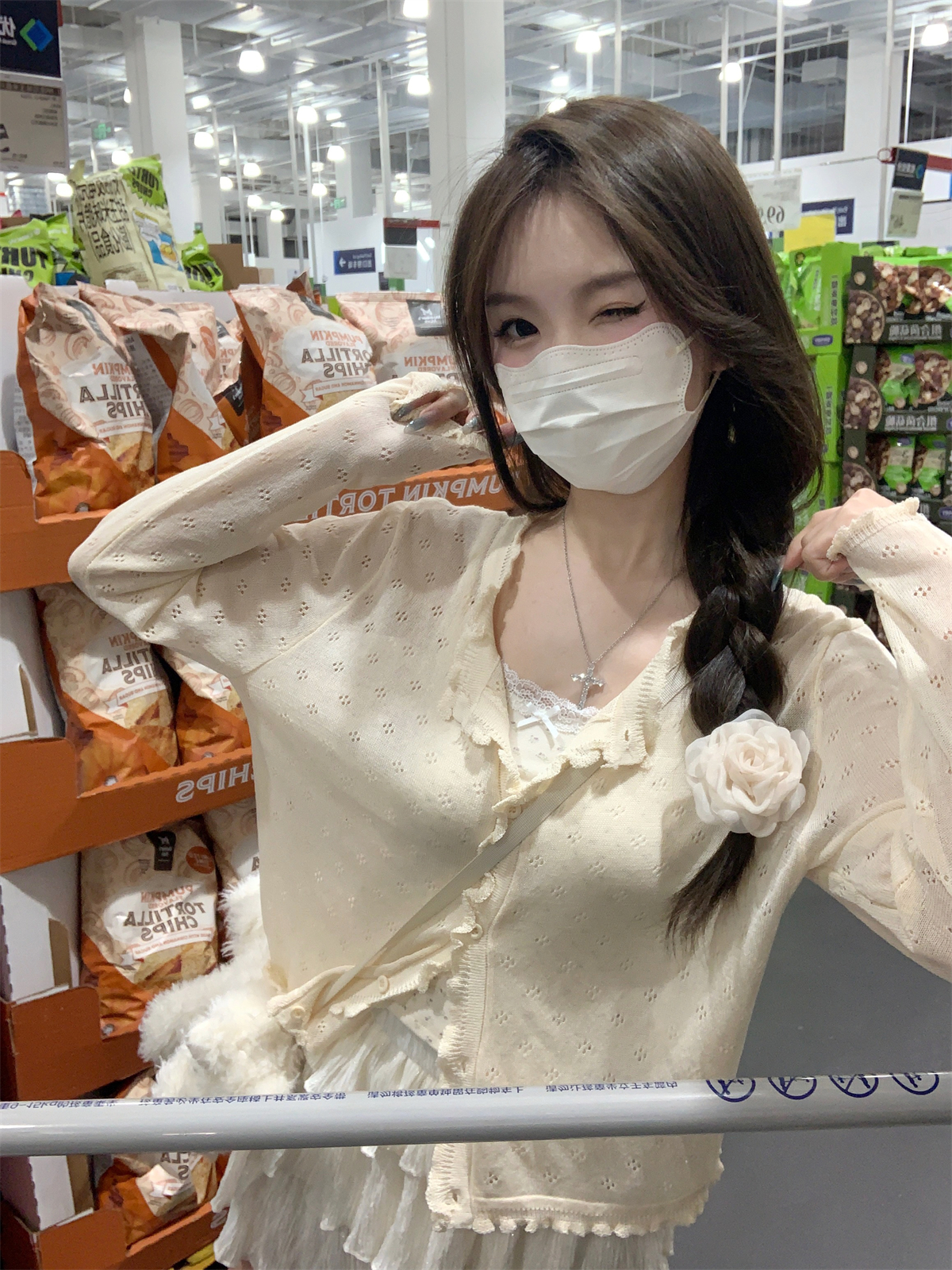 Actual shot of summer Korean style versatile loose hollow imitation linen thin sun protection cardigan knitted long-sleeved top