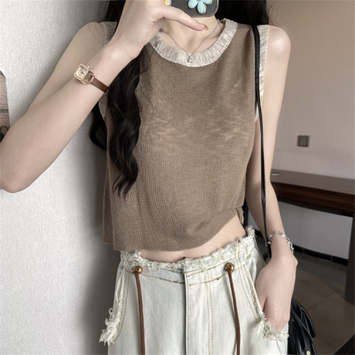 Real shot of knitted camisole women's summer inner and outer vest sleeveless t-shirt short top