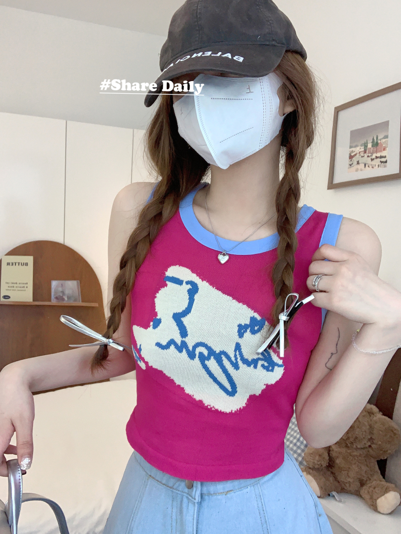 實拍 夏日多巴胺穿搭吊帶女辣妹設計感修身短款無袖上衣