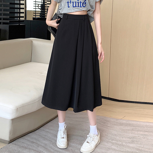 Real shot of Japanese retro casual versatile three-quarter culottes for women with summer design niche slimming straight skirt