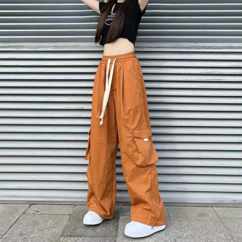 美式hiphop橙色工装裤女春夏oversize裤子美拉德穿搭爵士舞灯笼裤