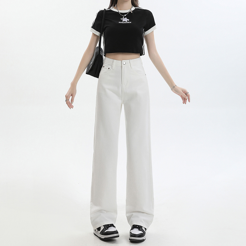 Actual shot of 2024 spring and summer new white wide-leg floor-length jeans dad soft high street drape straight pants
