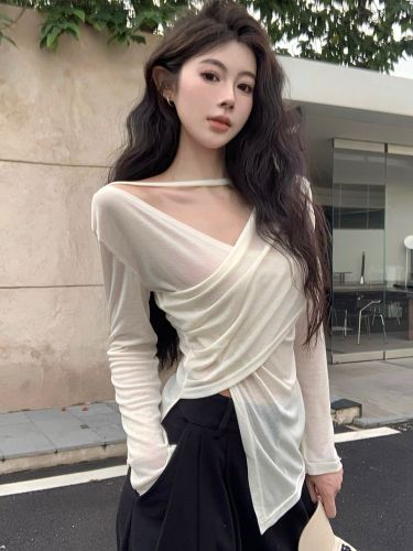 Real shot of pure lust sexy hot girl style thin style see-through long-sleeved T-shirt lightweight sun protection top