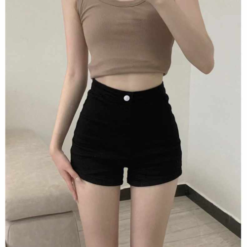 Black shorts women's outer wear bottoming 2024 summer large size high waist hot girl skinny jeans hip-covering super short hot pants