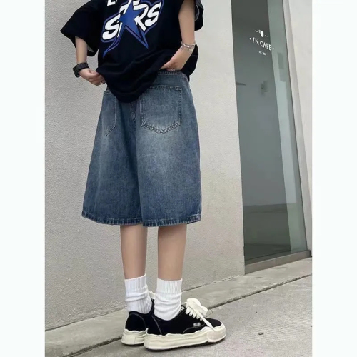 High-waisted denim shorts for women 2024 Korean summer new style loose slimming A-line hot pants five-point wide-leg pants