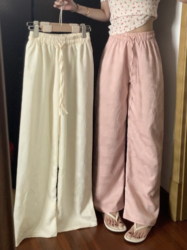 Real shot of new Chinese style pink jacquard casual wide-leg pants with temperament and niche design straight pants