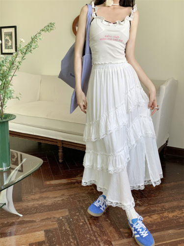 实拍 白色蕾丝花边半身裙设计感高腰显瘦不规则蛋糕裙