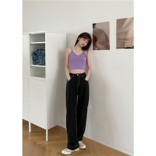 Casual pants for women, versatile spring slimming pants, topstitched high-waisted floor-length trousers, straight-leg pants, loose wide-leg pants
