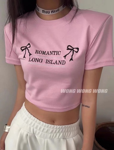 New fashionable lettering, lazy style shoulder pad shorts, short-sleeved T-shirts, round neck, versatile short tops for inner wear