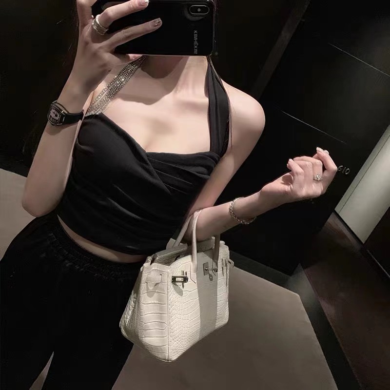 又純又欲不對稱鏈條掛脖短款外穿小背心女性感露背內搭打底衫上衣