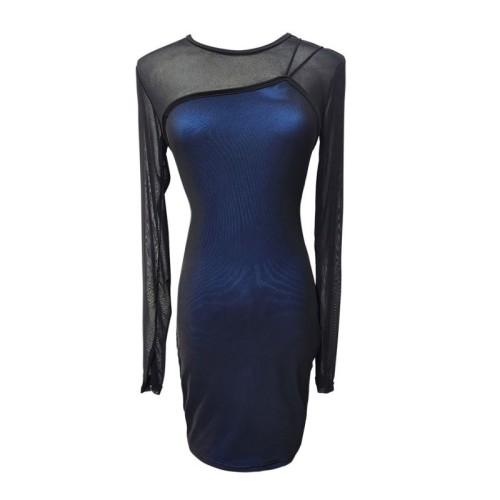 Real shot~Mesh European and American tight-fitting hotties sexy long-sleeved fashion new double-layer dress for women