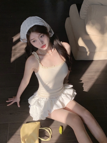 Actual shot ~ Summer new style lace camisole sweet and spicy outer wear with breast pads sleeveless bottoming