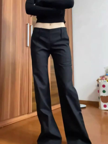 高个子加长版喇叭裤女长裤春秋新款高级感黑色低腰显瘦休闲西装裤