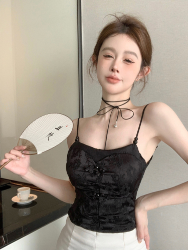 ****~Real shot of Chinese-style Chinese-style buckle camisole with breast pads and beautiful back top for women's bottoming shirt