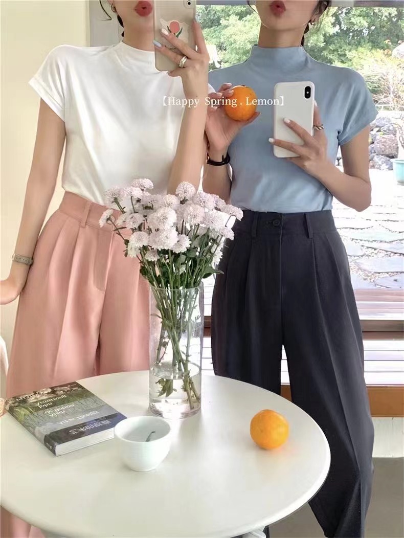 氣質半高領無袖背心女2024春秋新款內搭修身打底衫外穿坎肩袖上衣