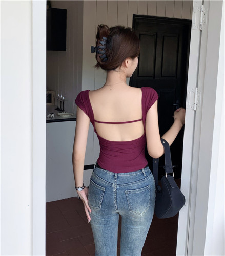 Real shot ~ hot girl with beautiful back, small vest, round neck, slim fit, slimming female summer short sleeveless top