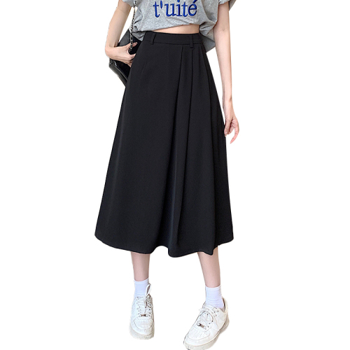Real shot of Japanese retro casual versatile three-quarter culottes for women with summer design niche slimming straight skirt