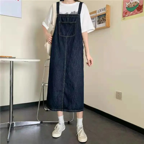 Large size slim denim suspender dress women's salt sleeveless versatile mid-length skirt 2024 spring and summer new style