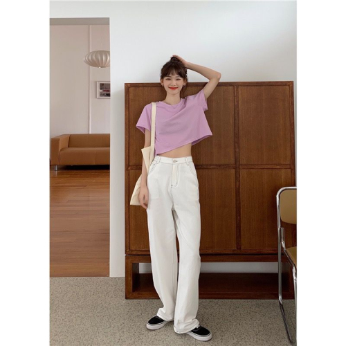 Korean style high waist slim straight wide leg jeans women's casual long pants 2024 spring and summer new style