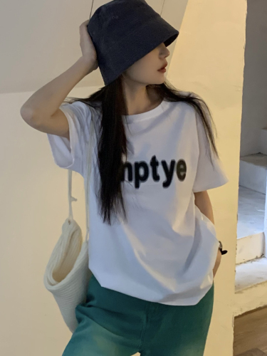 Actual shot of new summer wear Korean style Hong Kong style letter printing loose and versatile short-sleeved T-shirt tops for women