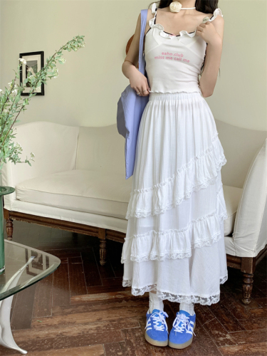 实拍 白色蕾丝花边半身裙设计感高腰显瘦不规则蛋糕裙