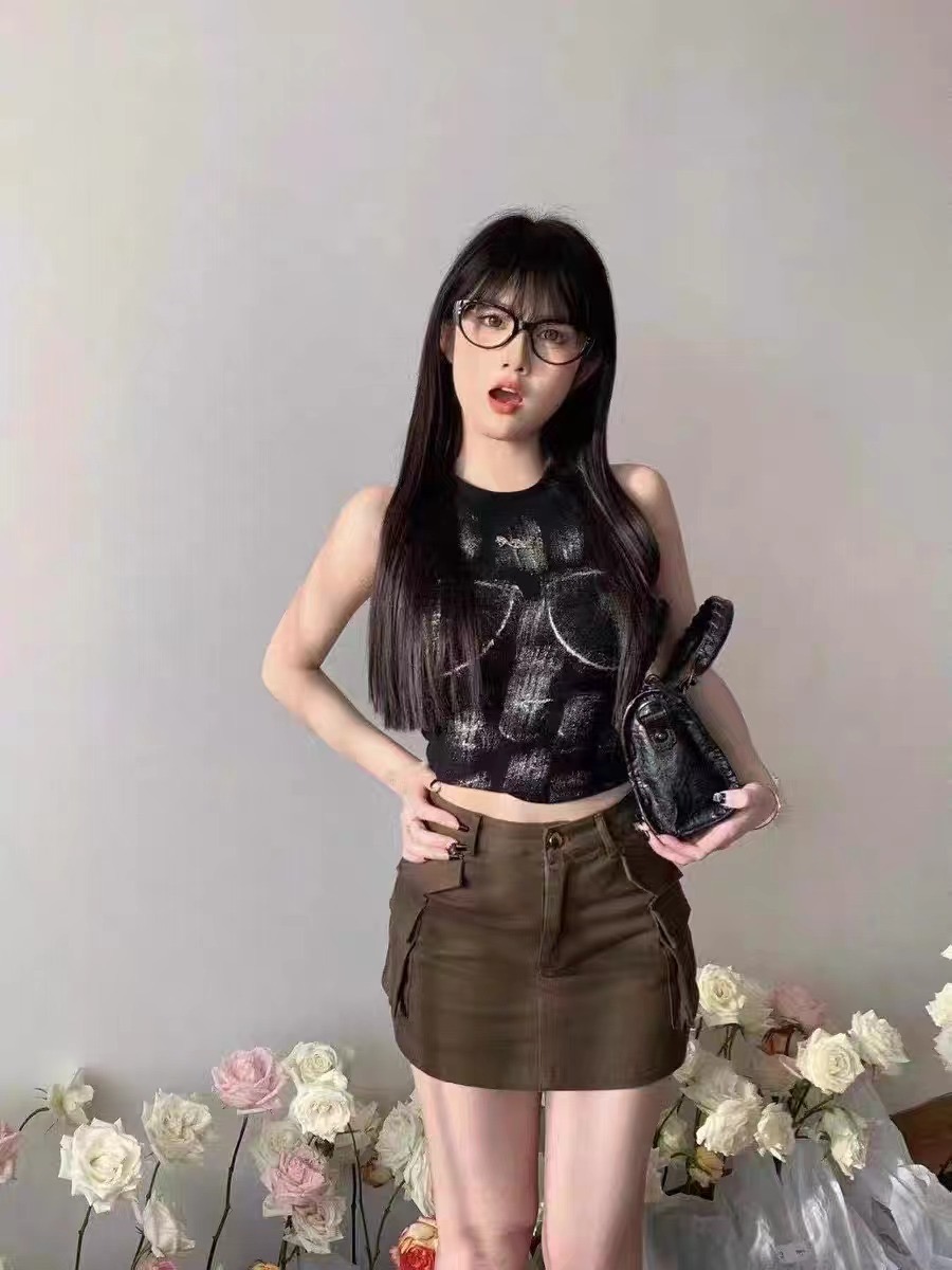 無袖背心女2024夏季新款套頭圓領拼色印花簡約休閒百搭減齡上衣潮
