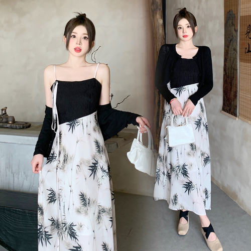 Actual shot ~ 2024 new summer style fat mm new Chinese style national style long suspender dress lady H-shaped large size long skirt