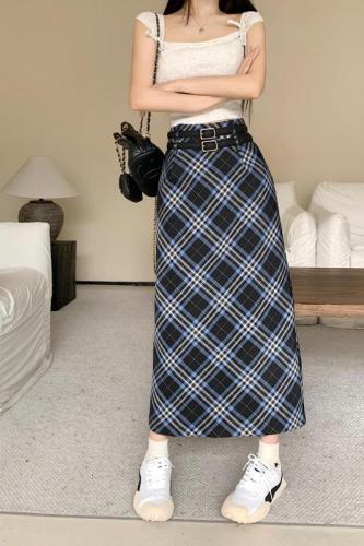 Actual shot of 2024 spring new contrasting plaid skirt for women spring and summer college style high-waisted slim straight skirt