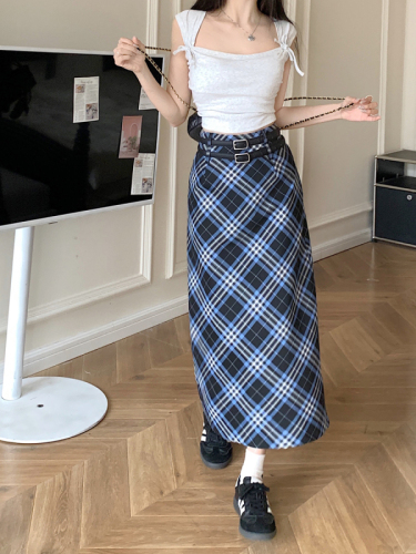 Actual shot of 2024 spring new contrasting plaid skirt for women spring and summer college style high-waisted slim straight skirt