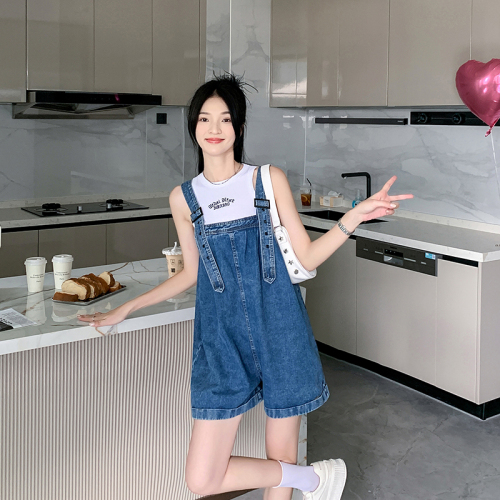 Actual shot~Denim overalls for women, new summer style, loose, slimming, wide-leg pants, shorts, fashionable and age-reducing pants