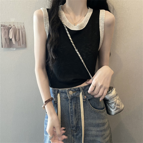 Real shot of knitted camisole women's summer inner and outer vest sleeveless t-shirt short top