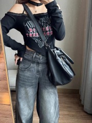 FILLE | 歐貨辣妹小上衣 酷酷性感y2k千禧掛脖吊帶不規則T恤衫女