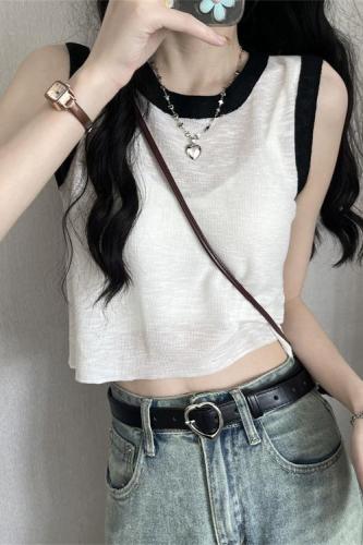 Real shot of knitted camisole women's summer inner and outer vest sleeveless t-shirt short top