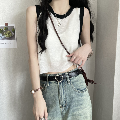 Real shot of knitted camisole women's summer inner and outer vest sleeveless t-shirt short top