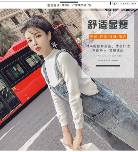 Spring new style large size fat mm Korean style student loose slim overalls female internet celebrity denim jeans