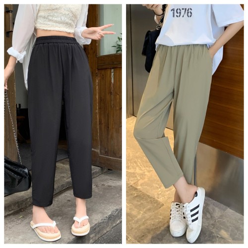 7880 real shot~Large size carrot pants for women summer thin high-waist slim nine-point harem pants loose casual pants