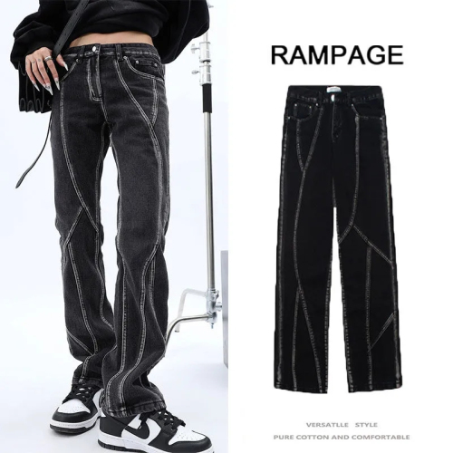 2024 Spring and Autumn split washed retro jeans high street trend men and women loose micro-flared trousers slimming pants