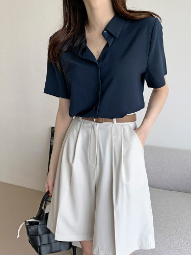 韩国chic 夏季新款法式高级感雪纺衬衣上衣女