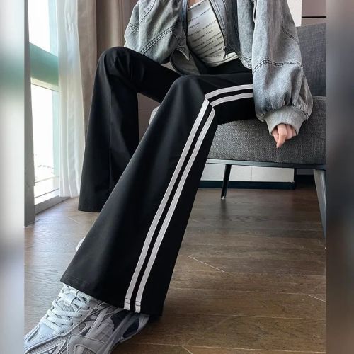 American hot girl striped sports micro-flared pants with high-waisted slim fit and drapey floor-length casual slimming yoga pants