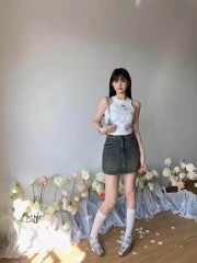 無袖背心女2024夏季新款套頭圓領拼色印花簡約休閒百搭減齡上衣潮