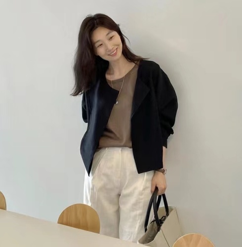 韩国chic 棉麻薄款短外套