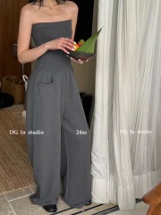 DG STUDIO性感辣妹抹胸連體長褲女2024春夏休閒時尚洋氣闊腿衣褲