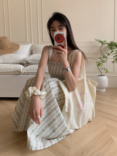 Real photos of summer slimming waist and printed dress