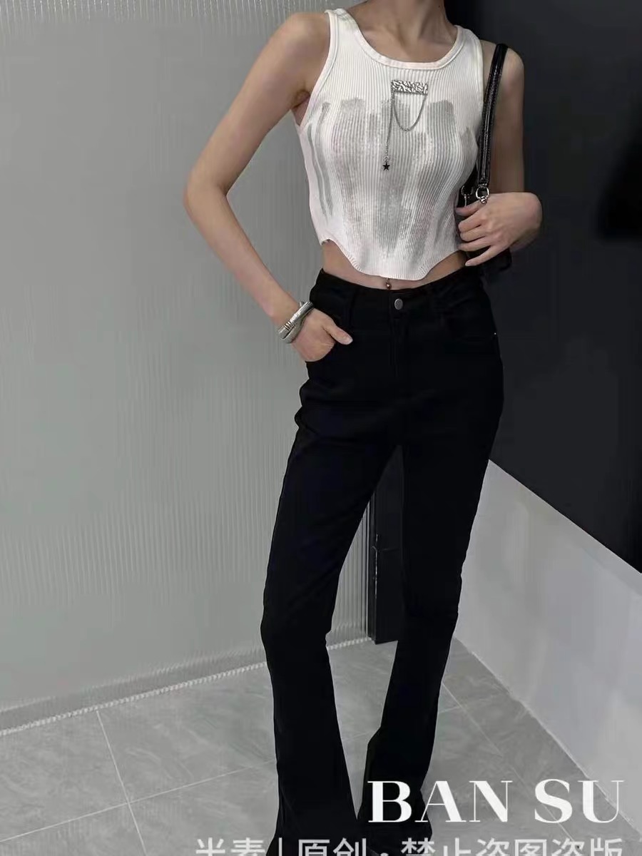 夏季上新設計感時尚簡約小眾帥氣顯瘦修身暈染工藝胡牌背心女