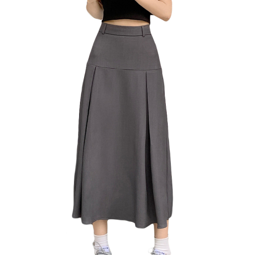 7273 real shot~Large size high-waisted pleated skirt for women design college style mid-length skirt umbrella skirt A-line skirt